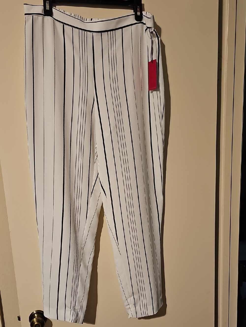 Vince Camuto White Pants with Black Vertical Stripes